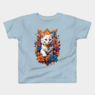 White Kitten art deco retro vintage fusion design Kids T-Shirt